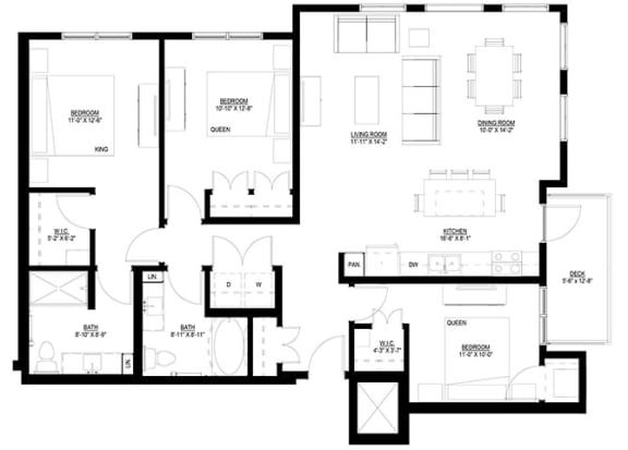 Floor Plan  3 bed 2 bath B at Preserve at Shady Oak Apartments, Minnetonka , 55343