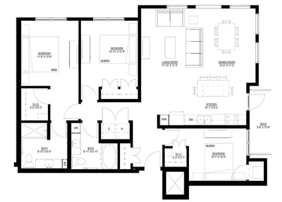 Floor Plan  3 bed 2 bath C at Preserve at Shady Oak Apartments, Minnetonka , MN