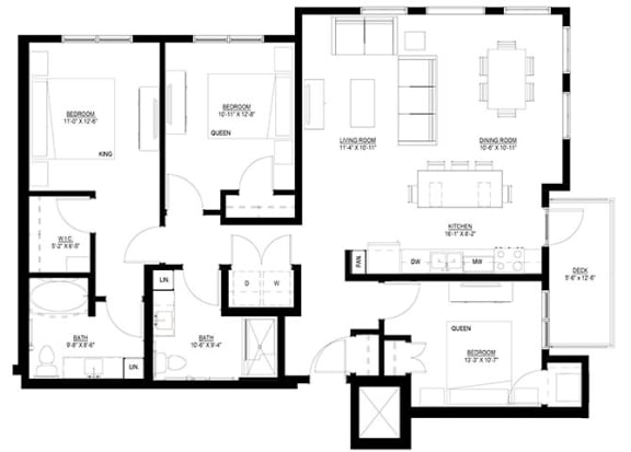 Floor Plan  3 bed 2 bath E at Preserve at Shady Oak Apartments, Minnesota