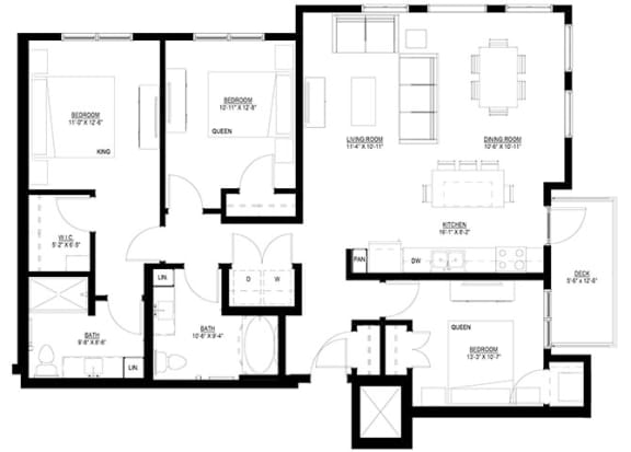 Floor Plan  3 bed 2 bath at Preserve at Shady Oak Apartments, Minnetonka