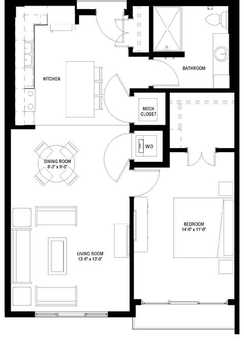 River North_1 Bedroom Floor Plan