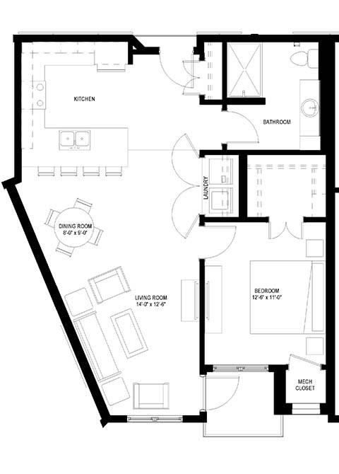River North_1 Bedroom Floor Plan