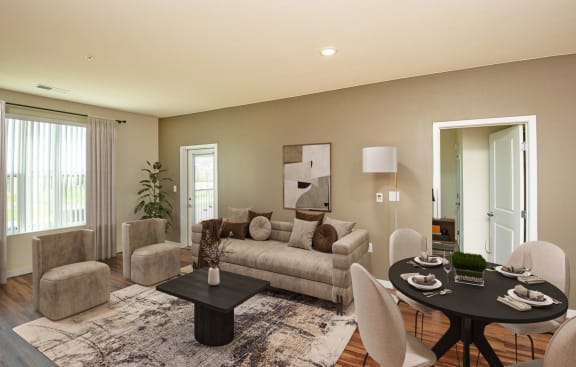 Modern Living Room With Dining Area at Scharbauer Flats, Midland