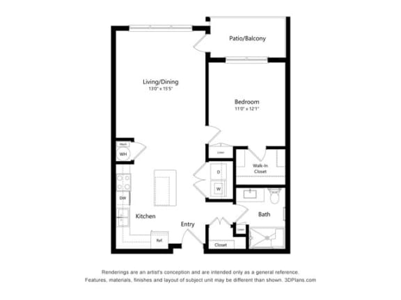Stonepointe_1 Bedroom Floor Plan_A2