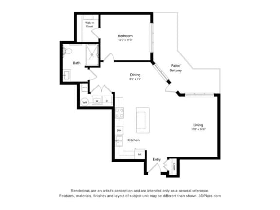 Stonepointe_1 Bedroom Floor Plan_A3