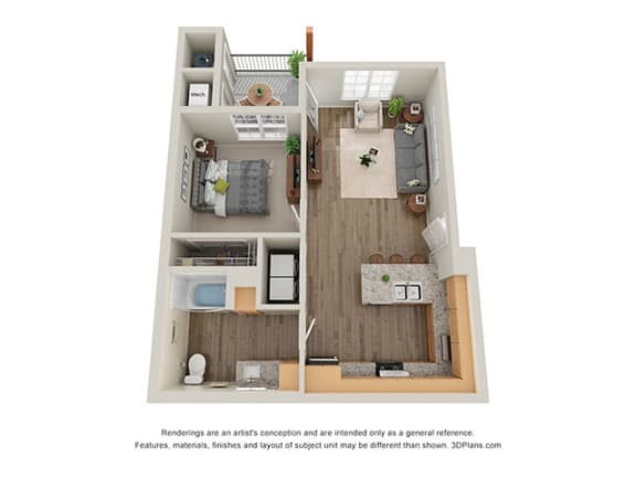 Floor Plan  Timbers at Hickory Tree 1 Bedroom Floor Plan