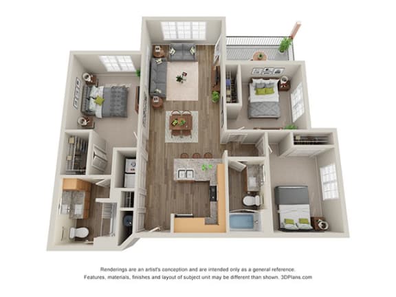 Floor Plan  Timbers at Hickory Tree 3 Bedroom Floor Plan