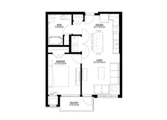 1 Bedroom Floor Plan at Union Flats, St. Paul, 55114