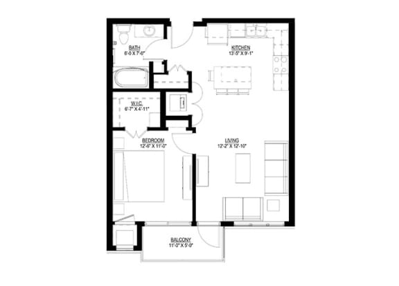 Floor Plan  1 Bedroom Floor Plan at Union Flats, St. Paul, MN