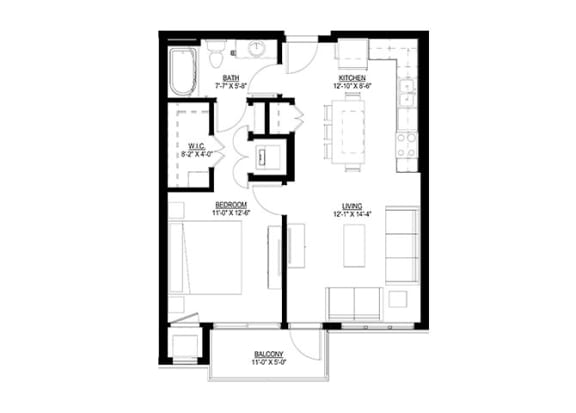 1 Bedroom Floor Plan 1 Bedroom Floor Plan at Union Flats, Minnesota, 55114