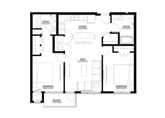 2 Bedroom Floor Plan at Union Flats, St. Paul Minnesota