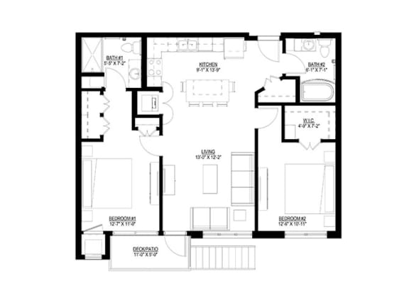 2 Bedroom Floor Plan at Union Flats, St. Paul, 55114