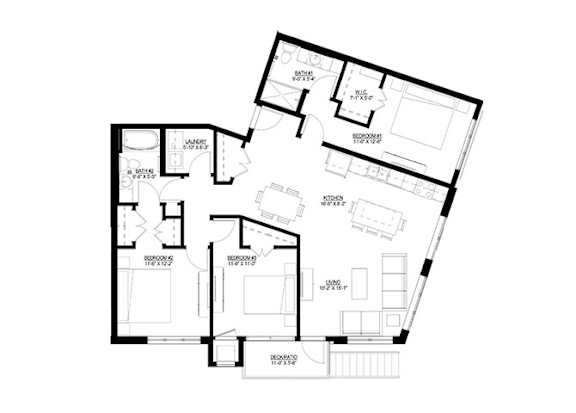 Floor Plan  3 Bedroom Floor Plan at Union Flats, St. Paul, MN