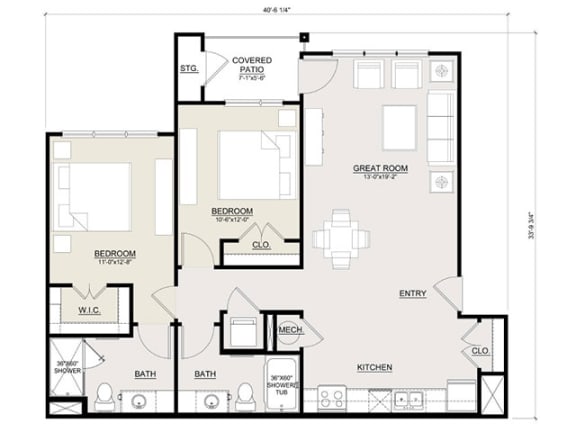 Two bedroom Two bathroom Floor Plan at Ventura at Tradewinds, Midland