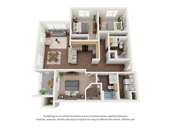 3 Bed 2 Bath Floor Plan at Ventura at Tradewinds, Midland, 79706