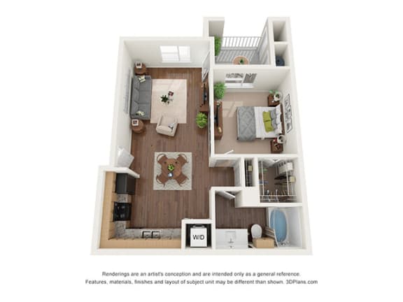 1 Bedroom 1 Bathroom Floor Plan at Ventura at Tradewinds, Midland, Texas
