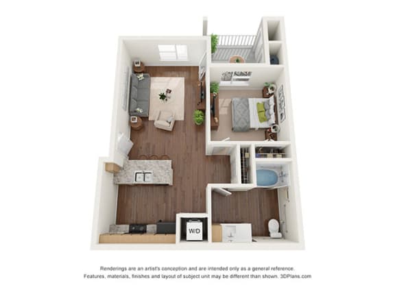 1 Bed 1 Bath Floor Plan at Ventura at Tradewinds, Midland