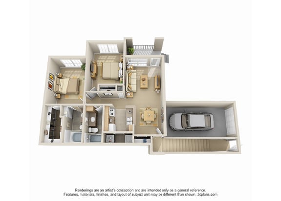 2 Bedroom Floor Plan at Villa Springs, Houston, TX