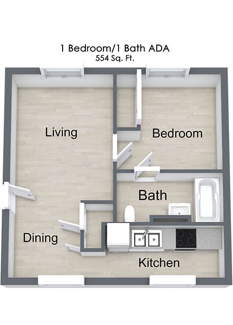 Woodside Village_1 Bedroom Floor Plan