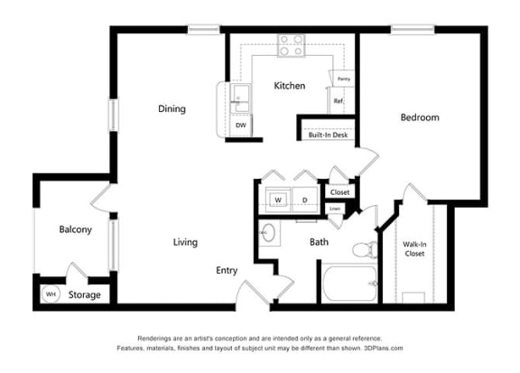1 Bedroom Floor Plan at Capitol Crossing, Austin, TX 78744