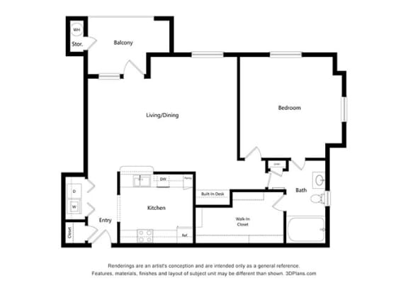1 Bedroom Floor Plan at Capitol Crossing, Austin, TX