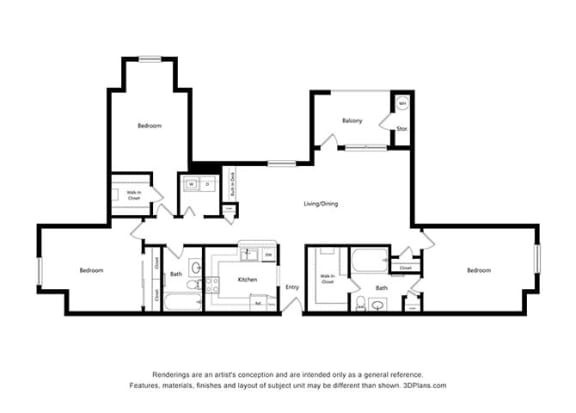 3 Bedroom Floor Plan 3 Bedroom Floor Plan at Capitol Crossing, Austin, TX