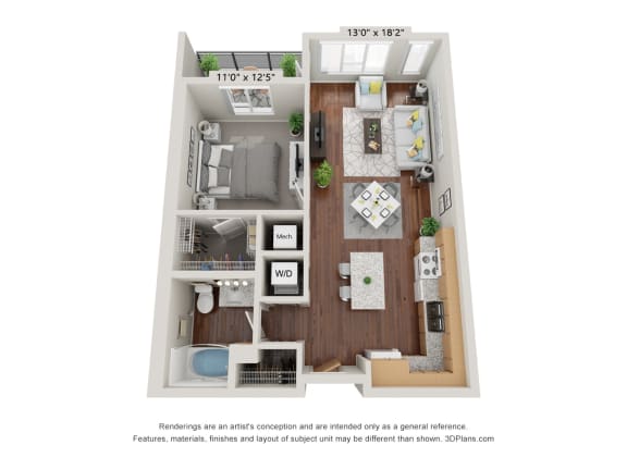 Floor Plan  1B Floor Plan at 900 at Cleveland Park, Tennessee, 37207