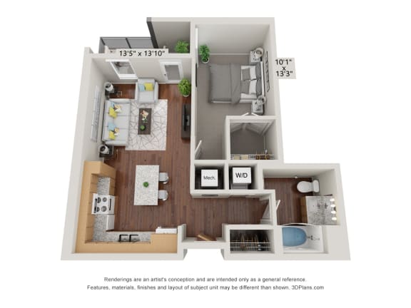 1D Floor Plan at 900 at Cleveland Park, Nashville Tennessee