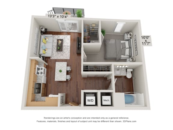 1G Floor Plan at 900 at Cleveland Park, Nashville, TN 37207