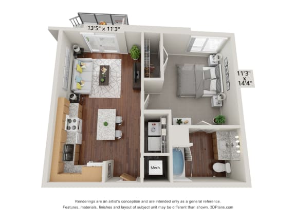 1H Floor Plan at 900 at Cleveland Park, Nashville, TN