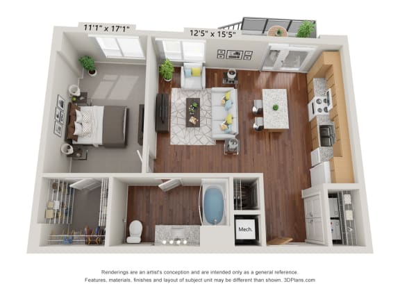 1I Floor Plan at 900 at Cleveland Park, Nashville, TN 37207