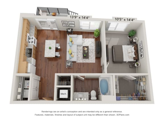 1J Floor Plan at 900 at Cleveland Park, Nashville, TN 37207
