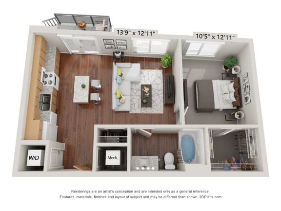 1K Floor Plan at 900 at Cleveland Park, Tennessee, 37207