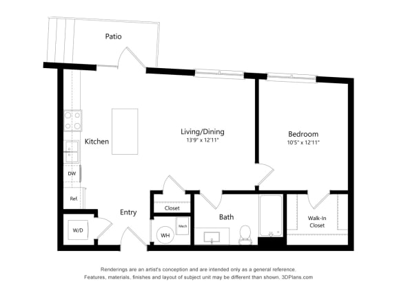 1K Floor Plan Blueprint at 900 at Cleveland Park, Nashville