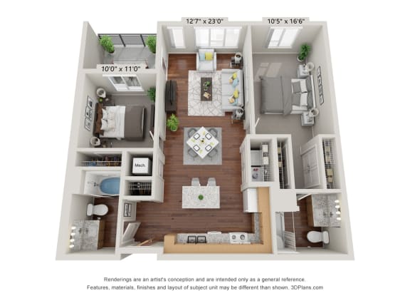 2B Floor Plan at 900 at Cleveland Park, Nashville, TN 37207