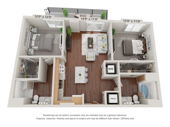 2H Floor Plan  at 900 at Cleveland Park, Nashville, 37207