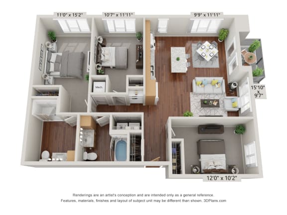 3A Floor Plan at 900 at Cleveland Park, Nashville, TN