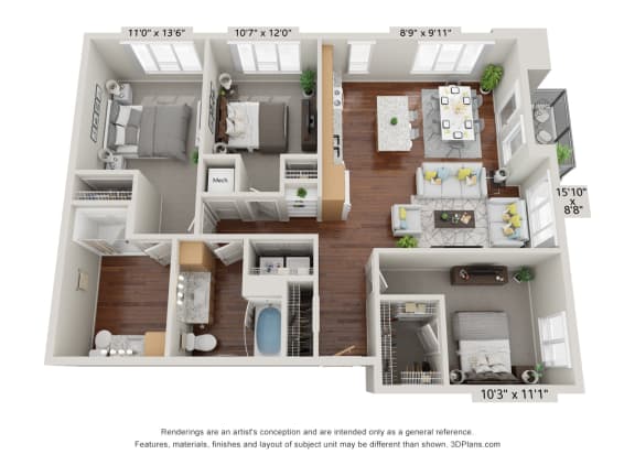3B Floor Plan at 900 at Cleveland Park, Tennessee, 37207