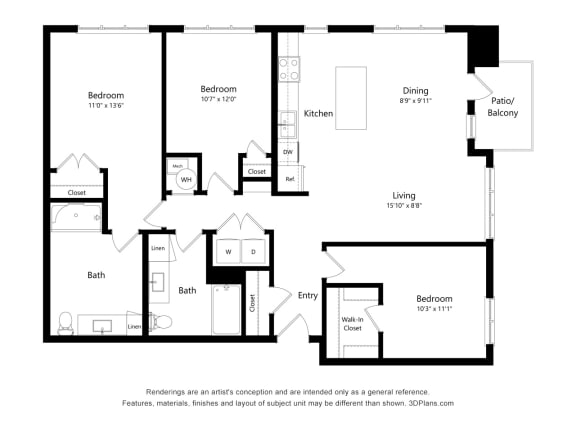 3A Floor Plan Blueprint at 900 at Cleveland Park, Tennessee, 37207