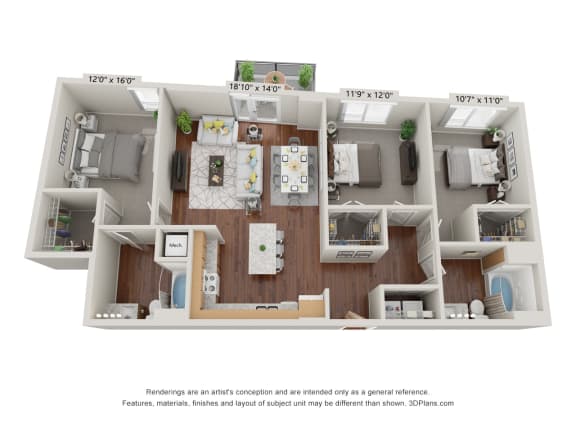 3D Floor Plan at 900 at Cleveland Park, Nashville