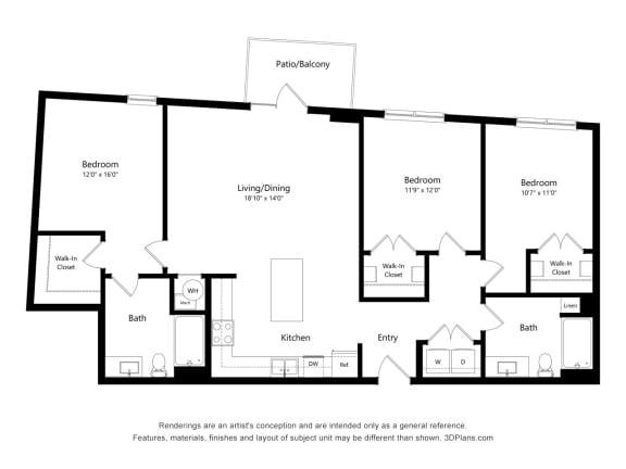 3D Floor Plan Blueprint at 900 at Cleveland Park, Nashville, TN