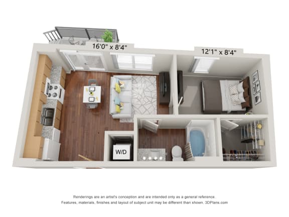 Studio 0D Floor Plan at 900 at Cleveland Park, Nashville, TN