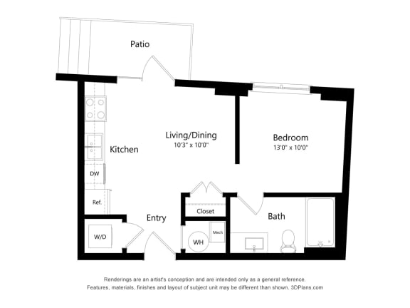 Studio 0C Floor Plan Blueprint at 900 at Cleveland Park, Tennessee