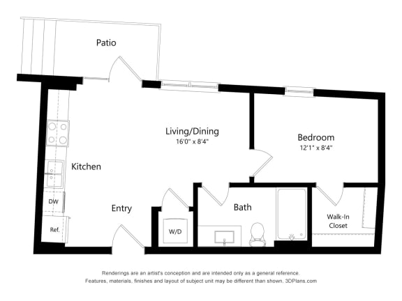 Studio 0D Floor Plan Blueprint at 900 at Cleveland Park, Nashville, TN 37207