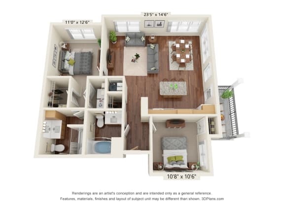 Ashlynn Ridge_3D_2 Bedroom B5 Floor Plan