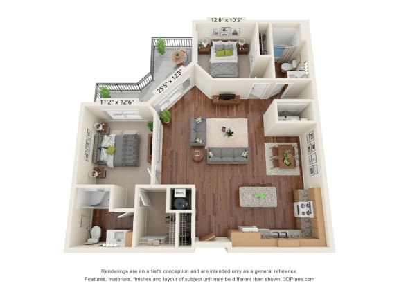 Ashlynn Ridge_3D_2 Bedroom B6 Floor Plan