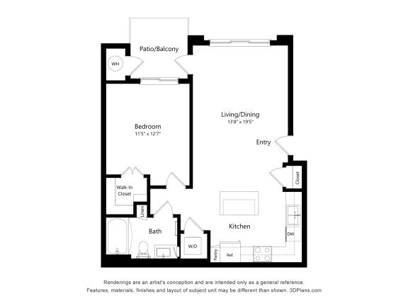 1 BD Floor Plan Blueprint at Aviara Flats, Arizona