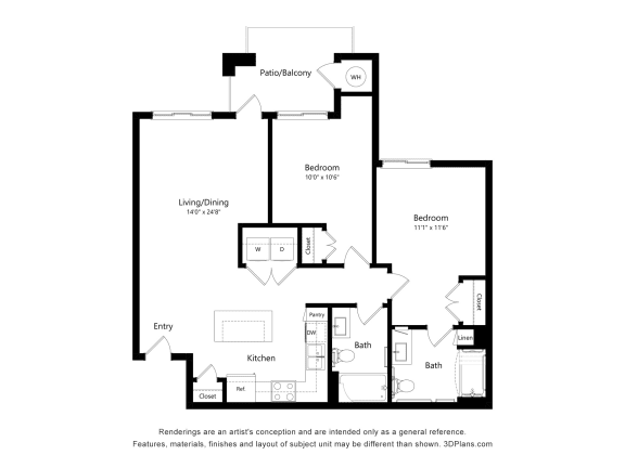 2BD ADA Floor Plan Blueprint at Aviara Flats, Phoenix