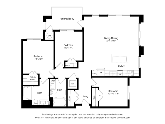 3BD Floor Plan Blueprint at Aviara Flats, Arizona, 85035