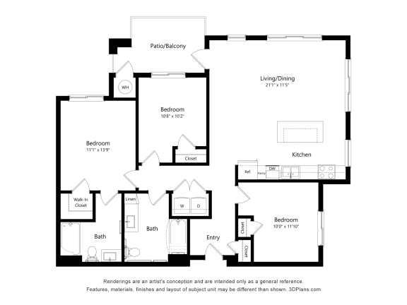 3BD ADA Floor Plan Blueprint at Aviara Flats, Phoenix, AZ
